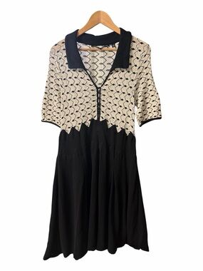 Knitted & Knotted Anthropologie Black Cream Crochet Knit Dress XL (med/large)